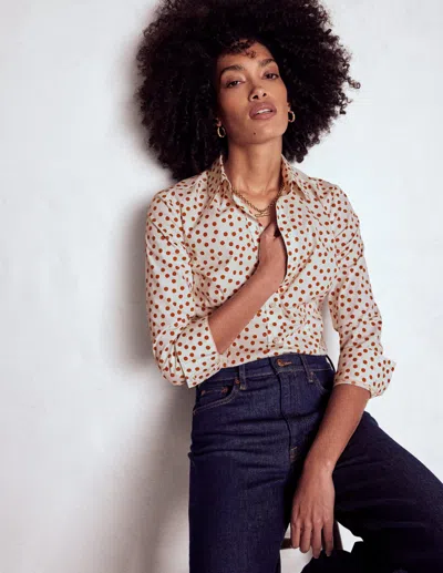 Boden Saskia Stretch Cotton Shirt Cognac, Painted Dot Women  In Brown
