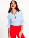Boden Saskia Stretch Cotton Shirt Forget Me Not, Ivory Stripe Women  In Blue