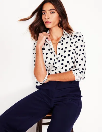 Boden Saskia Stretch Cotton Shirtivory And Navy, Abstract Dot Women  In Ivory And Navy/ Abstract Dot