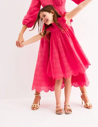 Boden Kids' Scallop Broderie Dresscamelia Pink Girls