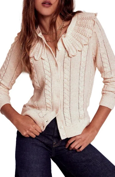 Boden Scallop Collar Wool, Cotton & Alpaca Pointelle Cardigan In Neutral