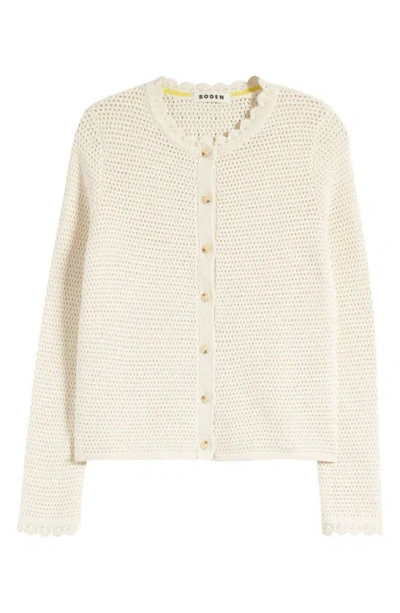Boden Scalloped Open Knit Cotton Cardigan In Warm Ivory