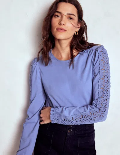 Boden Scarlett Oberteil Mit Lochstickerei-besatz-blau In Blue