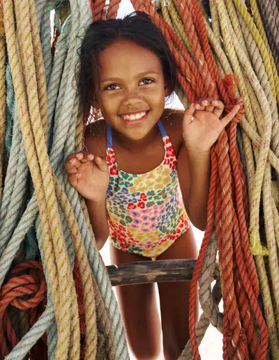 Boden Kids' Selena Rainbow Strap Swimsuitmulti Rainbow Leopard Girls  In Multi