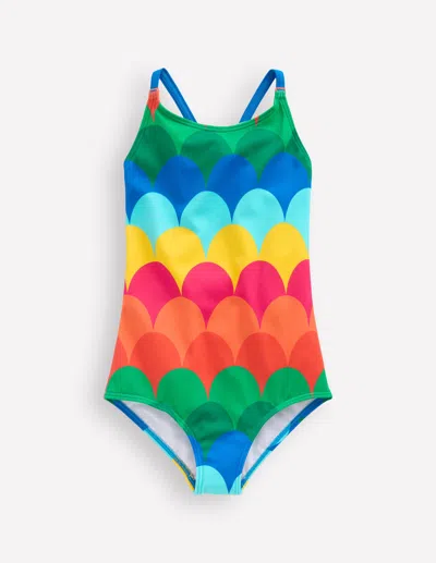 Boden Kids' Selena Rainbow Strap Swimsuitmulti Scallop Stripe Girls  In Multi
