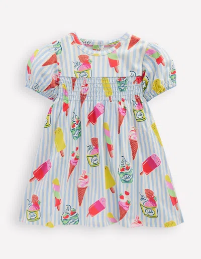 Boden Babies' Shirred Jersey Dressblue Ice Creams Girls  In Multi