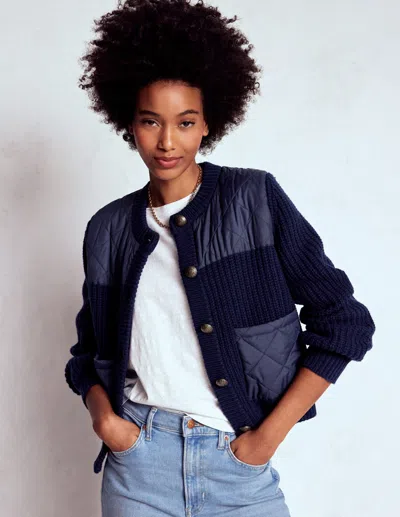 Boden Short Quilted Knitted Jacket Navy  In Blue