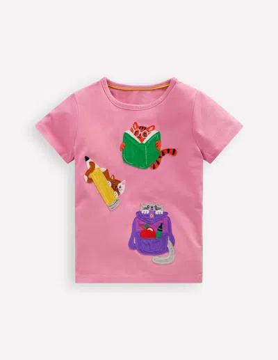 Boden Kids' T-shirt Mit Applikation-formica-rosa Haustiere Schule In Pink