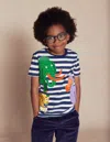 Boden Short Sleeve Appliqué T Shirt Prehistoric Animals Applique Boys  In Multi