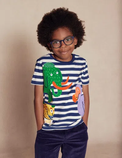 Boden Kids' Short Sleeve Appliqué T Shirt Prehistoric Animals Applique Boys  In Multi