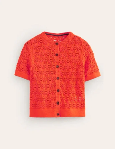 Boden Short Sleeve Crochet Cardigan Gladioli Orange Women