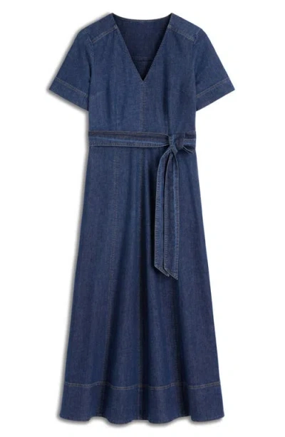 Boden Short Sleeve Denim Midi Dress In Blue