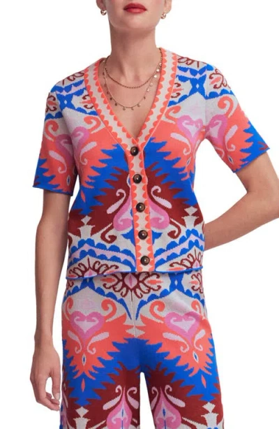 Boden Short Sleeve Jacquard Cardigan In Multi