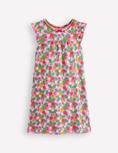 Boden Kids' Short Sleeve Nightie Cosmos Pink Strawberry Patch Girls  In Multi
