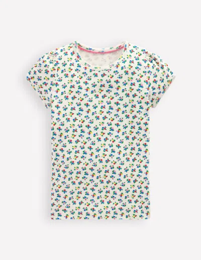 Boden Kids' Short Sleeve Pointelle Top-soft Ivory Ditsy Floral Female  In Multi
