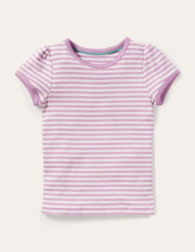 Boden Kids' Short Sleeve Pointelle Toplilac Purple/soft Ivory Girls  In Pink