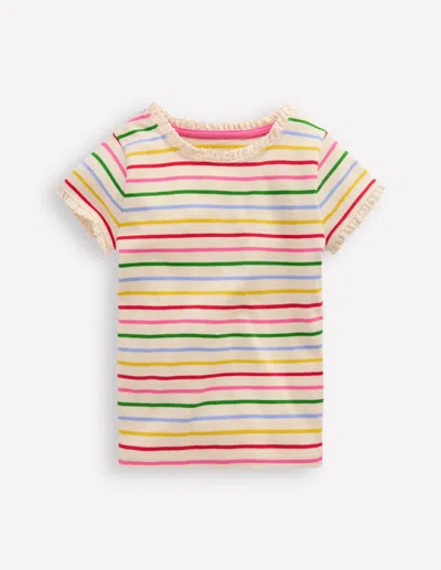 Boden Kids' Geripptes Kurzarm-t-shirt-ackerbohnengrün/pink, Gestreift In Multi