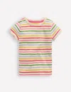 Boden Geripptes Kurzarm-t-shirt-ackerbohnengrün/pink, Gestreift In Multi