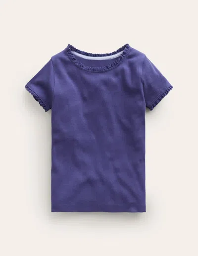 Boden Kids' Short Sleeve Ribbed Tshirtstarboard Blue Girls