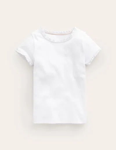 Boden Kids' Short Sleeve Ribbed Tshirtwhite Girls  In White
