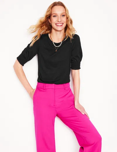 Boden Short Sleeve Smocked Cuff Top-black Female