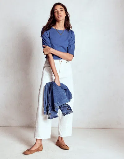 Boden Short Sleeve Smocked Cuff Top Denim Blue Women
