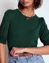 Boden Short Sleeve Smocked Cuff Top-green Pine Female  In Gold