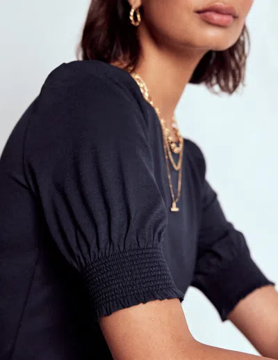 Boden Short Sleeve Smocked Cuff Top-navy Female  In Gold