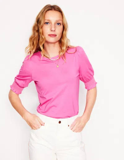 Boden Short Sleeve Smocked Cuff Top Tickled Pink Women