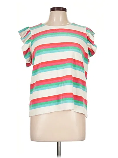 Pre-owned Boden Short Sleeve Top Teal Stripes Pattern Boatneck Tops