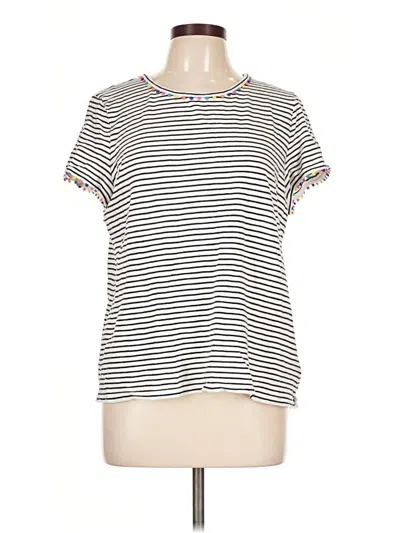 Pre-owned Boden Short Sleeve Top White Stripes Pattern Crew Neck Tops