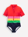 Boden Shortsleeved Swimsuitred Multi Stripe Girls  In Red Multi Stripe