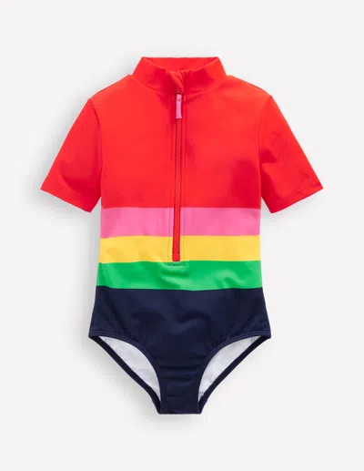 Boden Kids' Shortsleeved Swimsuitred Multi Stripe Girls  In Red