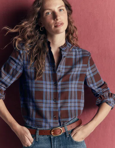 Boden Sienna Baumwollhemd Mit Rüschen In Blau | Grösse 30 In Brown
