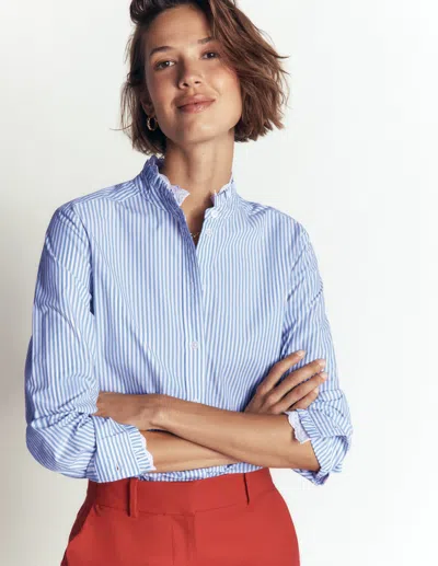 Boden Sienna Baumwollhemd Mit Rüschen In Weiss | Grösse 30 In Blue