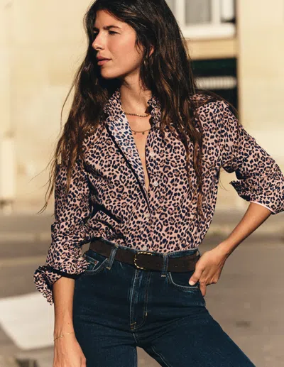 Boden Sienna Baumwollhemd Mit Rüschen-demerara | Grösse 30 In Animal Print