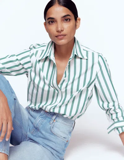 Boden Sienna Cotton Shirt Green And Ivory Stripe  In Blue