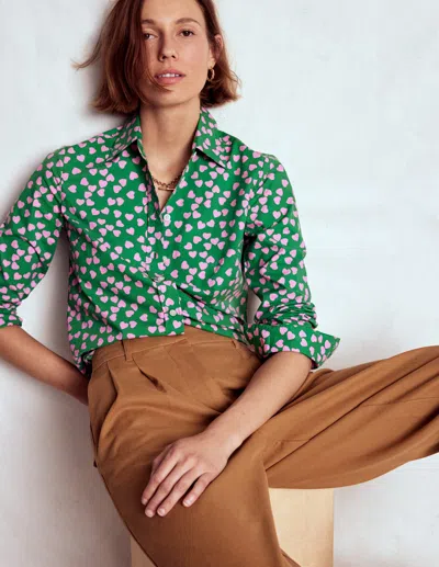 Boden Sienna Cotton Shirt Highland Green, Heart Cascade  In Multi