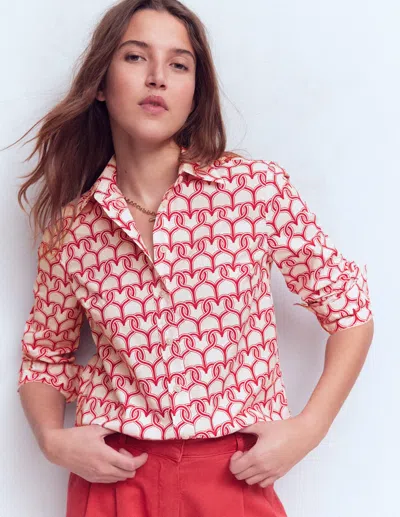 Boden Sienna Cotton Shirt Ivory, Heart Link  In Pink