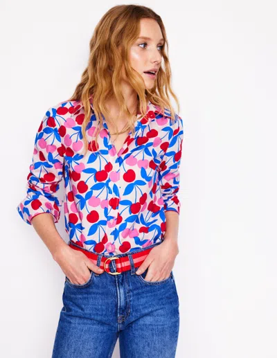 Boden Sienna Cotton Shirtchalk Pink, Cherry Cascade Women  In Chalk Pink/ Cherry Cascade