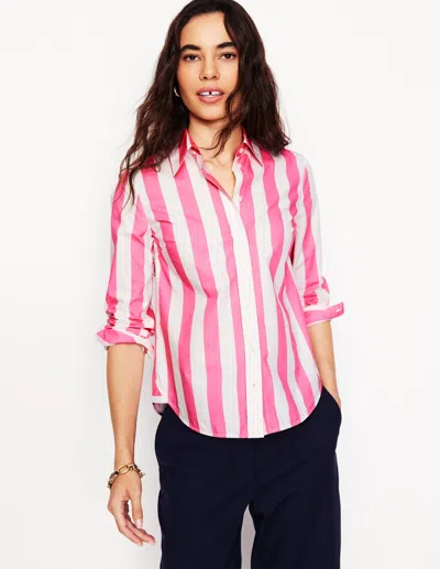 Boden Sienna Cotton Shirtpink Rose Wide Stripe Women  In Pink Rose Wide Stripe