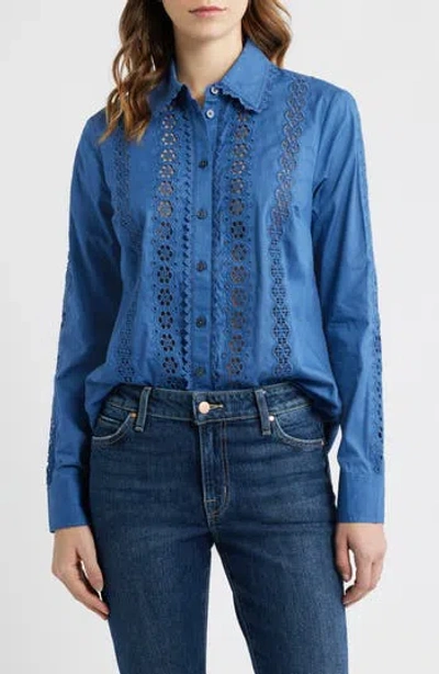 Boden Sienna Embroidered Detail Cotton Button-up Shirt In Blue