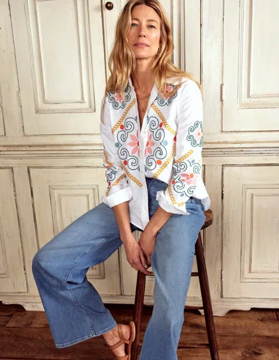 Boden Sienna Embroidered Linen Shirtwhite Women  In White