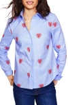 Boden Sienna Embroidered Shirtmushroom, Blue Stripe Women  In Blue Oxford Hearts