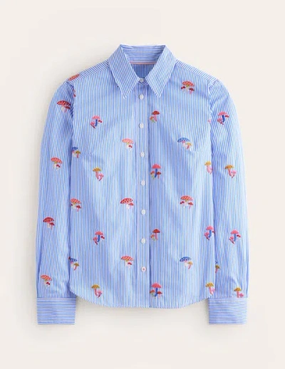 Boden Sienna Embroidered Shirtmushroom, Blue Stripe Women  In Blue Oxford Hearts