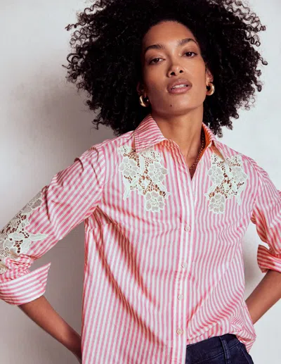 Boden Sienna Interest Cotton Shirt-pink And Ivory Cutwork Stripe Female  In Black