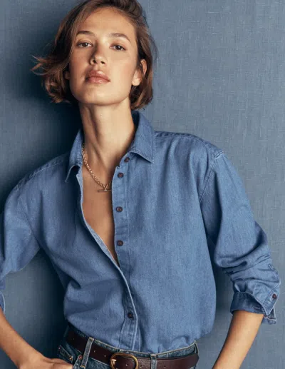 Boden Sienna Kurzes, Lockeres Jeanshemd | Grösse 46 In Blue