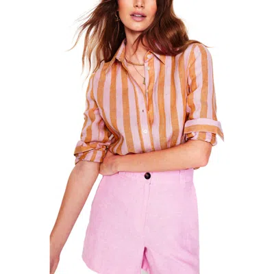 Boden Sienna Stripe Linen Button-up Shirt In Firecracker And Pink Stripe