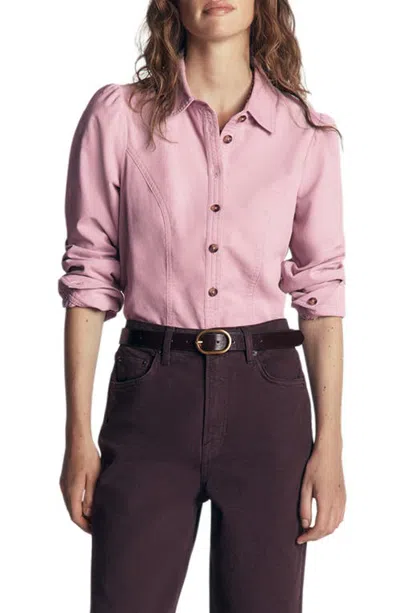 Boden Sky Corduroy Puff Shoulder Shirt In Pink