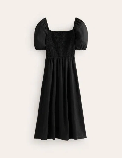 Boden Sky Smocked Linen Midi Dress Black Women